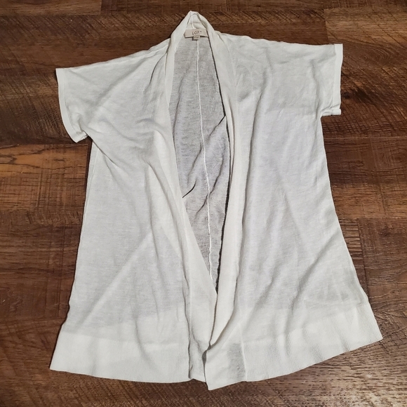 LOFT White Open Front Cardigan Waterfall Hem Cap Sleeve Draped Bride Office XS - Picture 1 of 7